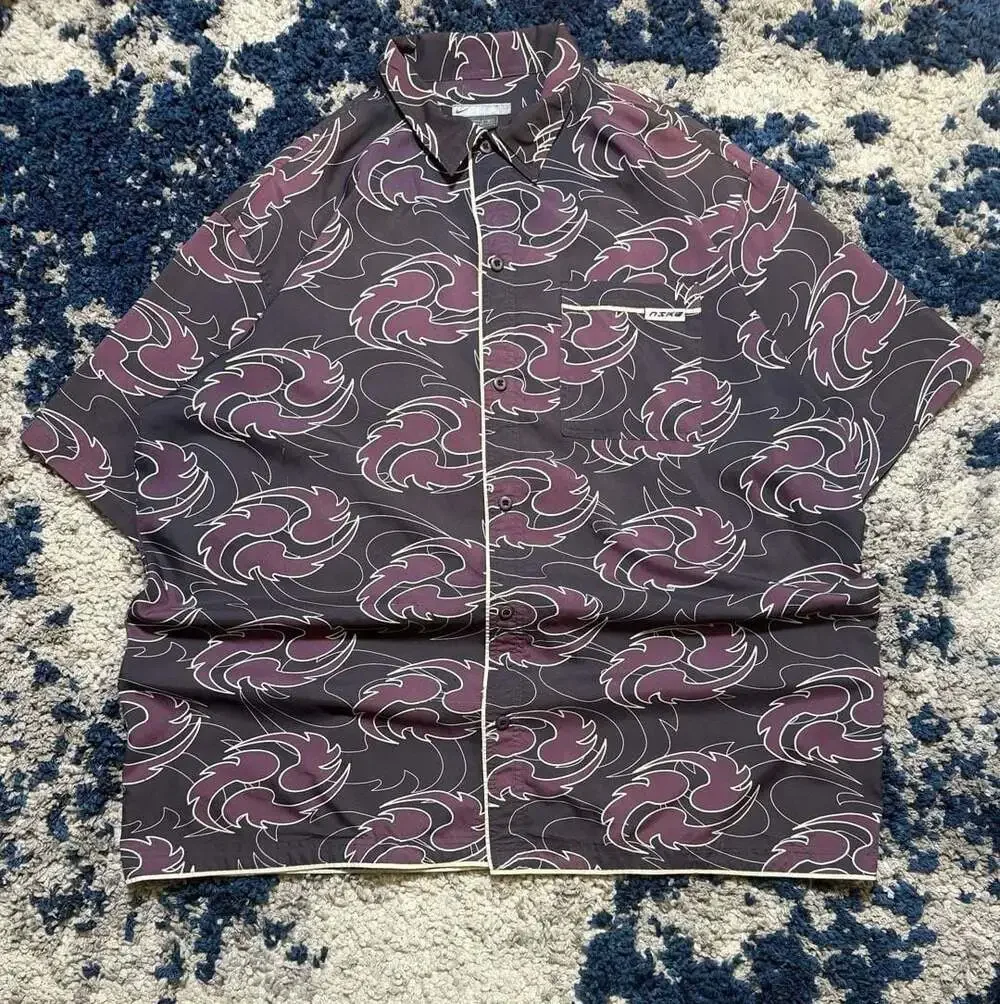 Nike Patterned Short Sleeve Shirt Jacket - Purple Floral Print,Made in Sri Lanka